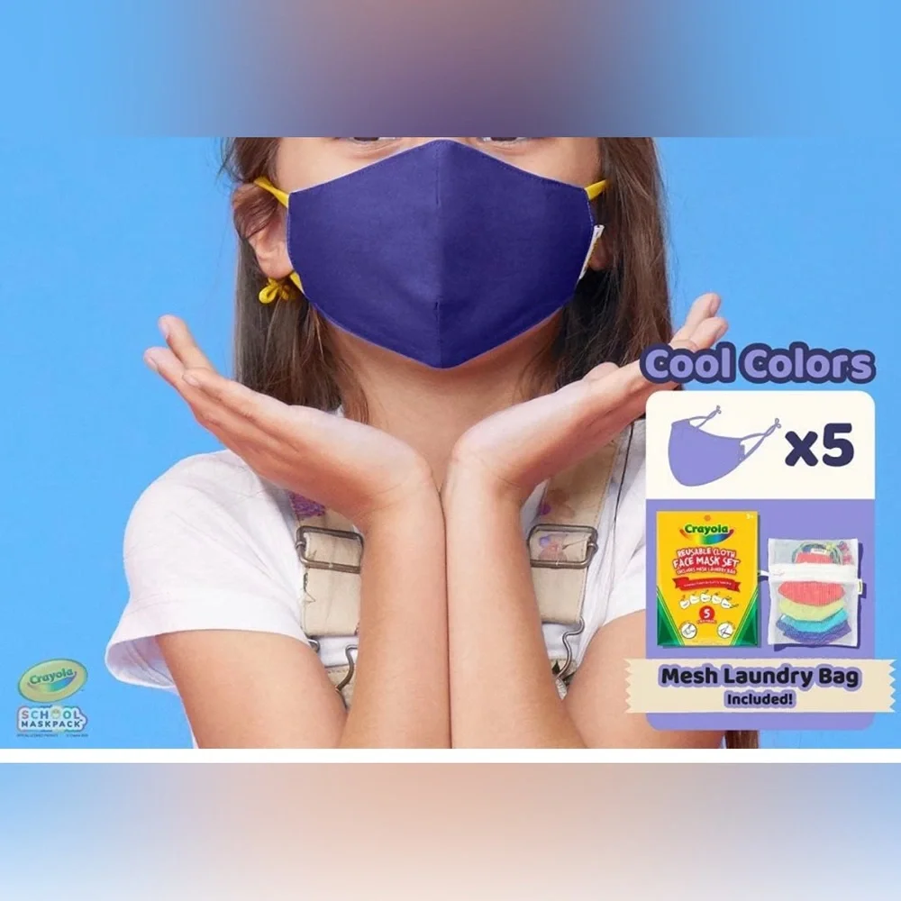 Crayola Kids Mask - 2 packs with 5 Reusable Cloth Masks (Total 10 Masks)